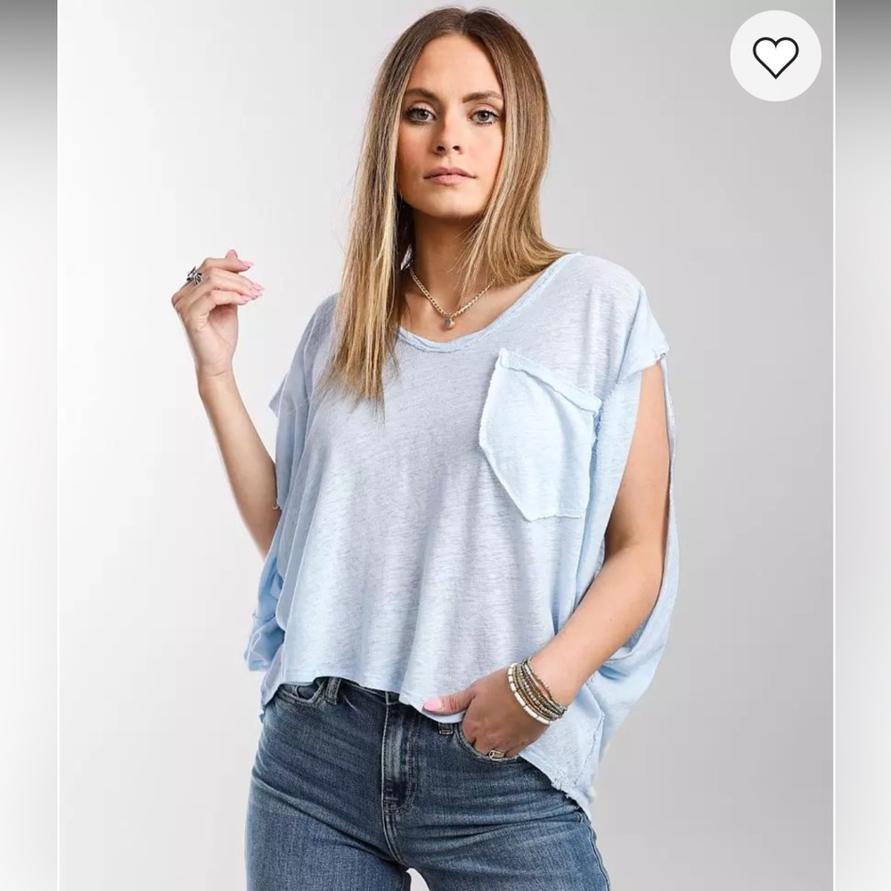 Free People Sky Blue Short Sleeve Top